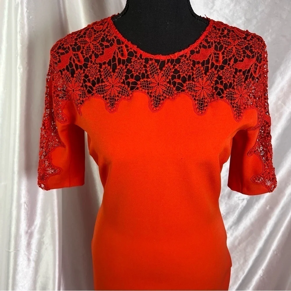 Zara Red Floral Lace Semi-Fitted Knee-Length Dress NWT | Romantic Trendy S